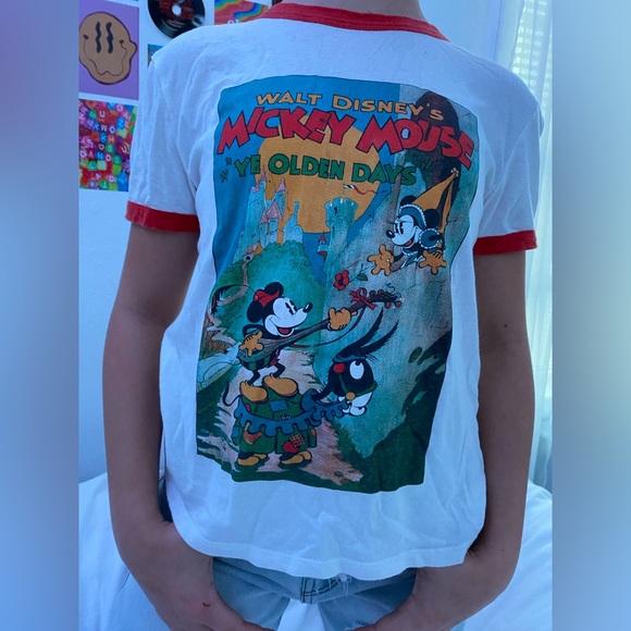 Zara Tops Vintage Zara Disney Mickey Mouse Red Cuffed Graphic Tee